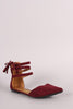 Qupid Suede Triple Ankle Strap Lace-Up Dorsay Flat